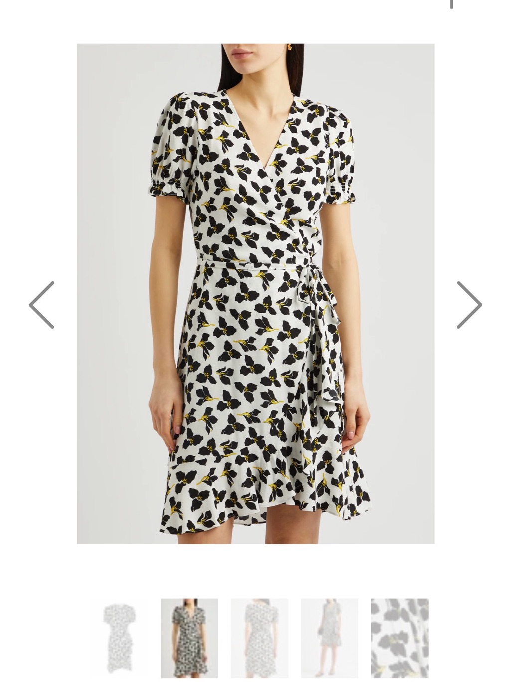 Diane Von Furstenberg White Floral Wrap Mini Dress With Black & Yellow Accents